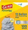 Glad® ForceFlex Can Liner 13 GAL White Plastic With Drawstring Closure Tall Kitchen 100/Case