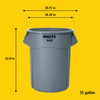 Brute® Trash 1-Stream Trash Can 26.5X30X33 IN 55 GAL Blue Resin Vented 3/Case