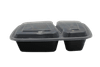 Take-Out Container Base & Lid Combo 30 OZ 2 Compartment Plastic Black Clear 150/Case