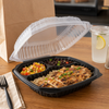Culinary Lites Take-Out Container Hinged 9X9 IN 3 Compartment PP Black Clear Square Tear-Away Vented Anti-Fog 120/Case