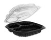 Take-Out Container Hinged 10.5X9.5 IN 3 Compartment Black Microwave Safe 120/Case