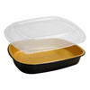 Take-Out Container Base & Lid Combo With Plastic Dome Lid Medium (MED) 52 OZ Aluminum Black Gold Full Curl 50/Case