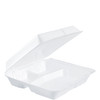 Dart® Take-Out Container Hinged 9.5X9.19X3 IN 3 Compartment XPS White Insulated Convertible 100 Count/Pack 2 Packs/Case