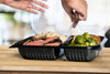 Solo® Creative Carryouts® BoxLine™ Take-Out Container Hinged 11.5X8.05X2.95 IN 2 Compartment PS Black Clear 100/Case
