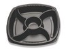 Forum® C-Fine Catering Tray Base 106 OZ 14X14 IN 4 Compartment PS Black Square Deep With Dip Cup 48/Case