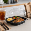 Take-Out Container Hinged With Dome Lid 40 OZ 3 Compartment PP Black Clear Convertible Anti-Fog 100/Case