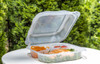 Clover Take-Out Container Hinged XL 9.23X9.23X3 IN 3 Compartment PP Clear Square 150/Case