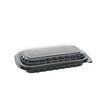 Half Rib Take-Out Container Base & Lid Combo With Dome Lid 34.3 OZ MFPP OPS Black Clear Rectangle Anti-Fog 90/Case
