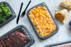 Half Rib Take-Out Container Base & Lid Combo With Dome Lid 34.3 OZ MFPP OPS Black Clear Rectangle Anti-Fog 90/Case