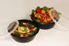 Take-Out Container Base & Lid Combo With Dome Lid 18 OZ Plastic Black Clear Round 150/Case