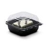 The BOTTLEBOX ® Take-Out Container Hinged With Dome Lid 6X6X3 IN RPET Black Clear Square Squat 250/Case