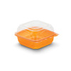 The BOTTLEBOX ® Take-Out Container Hinged With Dome Lid 6X6X3 IN RPET Tangerine Clear Square Squat 250/Case