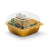 The BOTTLEBOX ® Take-Out Container Hinged With Dome Lid 6X6X3 IN RPET Tangerine Clear Square Squat 250/Case