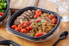 MealMaster® Take-Out Container Base Large (LG) 9.375X8X1.5 IN MFPP Black Rectangle 250/Case