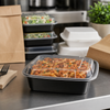Take-Out Container Base & Lid Combo With Dome Lid 26 OZ PP Black Clear Square 150/Case