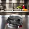 The BOTTLEBOX ® Take-Out Container Base & Lid Combo With Shallow Dome Lid Mini 5.25X5.25X2.6 IN RPET Black Clear Square 400/Case