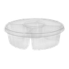 Deli Serving Tray Base & Lid Combo 64 OZ 4 Compartment PET Clear Round 100/Case