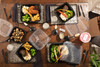 Take-Out Container Hinged With Dome Lid 8.5X8.6X3.1 IN 3 Compartment PP Black Clear Square 150/Case