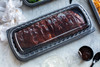 Full Slab Rib Take-Out Container Base & Lid Combo 41.9 OZ MFPP OPS Black Clear Rectangle Vented 80/Case