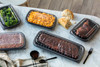Full Slab Rib Take-Out Container Base & Lid Combo 41.9 OZ MFPP OPS Black Clear Rectangle Vented 80/Case