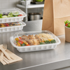 Take-Out Container Base & Lid Combo With Dome Lid 28 OZ PP White Clear Rectangle Shallow 150/Case