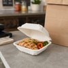 Victoria Bay Take-Out Container Hinged 6X6 IN Cornstarch White Retail 100 Count/Pack 5 Packs/Case 500 Count/Case
