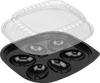 Egg Serving Tray Base & Lid Combo With Dome Lid 6 Compartment PET Black Clear 416/Case