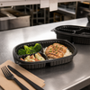 Take-Out Container Base 7X10X1.25 IN 3 Compartment PP Black Microwave Safe 250/Case