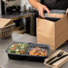 Take-Out Container Base & Lid Combo 32 OZ 3 Compartment Plastic Black 150/Case
