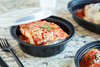 Take-Out Container Base & Lid Combo With Dome Lid 48 OZ PP Black Clear Round 150/Case
