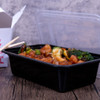 Take-Out Container Base & Lid Combo 24 OZ Plastic Black Clear Rectangle Deep 150/Case