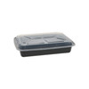 Take-Out Container Base & Lid Combo With Dome Lid 58 OZ PP Black Clear Oblong 150/Case