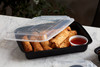 Take-Out Container Base & Lid Combo With Dome Lid 58 OZ PP Black Clear Oblong 150/Case