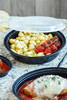 Take-Out Container Base & Lid Combo With Dome Lid 35 OZ PP Black Clear Round 150/Case