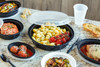 Take-Out Container Base & Lid Combo With Dome Lid 35 OZ PP Black Clear Round 150/Case