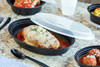 Take-Out Container Base & Lid Combo With Dome Lid 24 OZ PP Black Clear Oval 150/Case