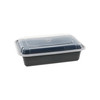 Take-Out Container Base & Lid Combo With Dome Lid 38 OZ PP Black Clear Rectangle 150/Case