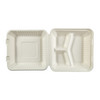 PrimeWare® Take-Out Container Hinged 9X9X3.19 IN 3 Compartment Molded Fiber PLA White 80 Count/Pack 2 Packs/Case