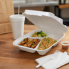 Take-Out Container Hinged 8X8X3 IN 3 Compartment Polystyrene Foam White 200/Case