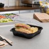 Sandwich Take-Out Container Hinged With Dome Lid Medium (MED) 8X8X3 IN PP Black Clear Square 150/Case