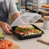 Sandwich Take-Out Container Hinged With Dome Lid 10.5X9.25X3.25 IN PP Black Clear Rectangle 150/Case