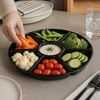 Serving Tray Base 12 IN 6 Compartment PS Black Round 25/Case