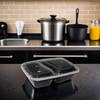 Take-Out Container Base 8X6 IN 2 Compartment Plastic Black Rectangle 150/Case