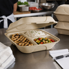 Take-Out Container Hinged 8X8X3 IN 3 Compartment Molded Fiber 300/Case