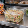 Safe-T-Fresh® Deli Container Hinged With Flat Lid 90 OZ RPET Clear Rectangle 128/Case