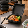 Victoria Bay Take-Out Container Hinged 8X8X3 IN MFPP Black Square Vented 200/Case