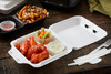 Take-Out Container Hinged With Dome Lid Medium (MED) 8X8.5X3 IN 3 Compartment Polystyrene Foam White Square 150/Case