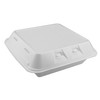 SmartLock® Take-Out Container Hinged With Dome Lid 9X9.3X3.3 IN 3 Compartment Polystyrene Foam White Square 150/Case