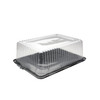 Cake Container & Lid Combo With Dome Lid 1/4 Size 15X11X5 IN PET Black Clear Fluted 65/Case