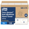 Tork Xpress Folded Paper Towel H2 9.5X9.125 IN 9.125X3.2 IN White Multifold Z Refill 135 Sheets/Pack 16 Packs/Case